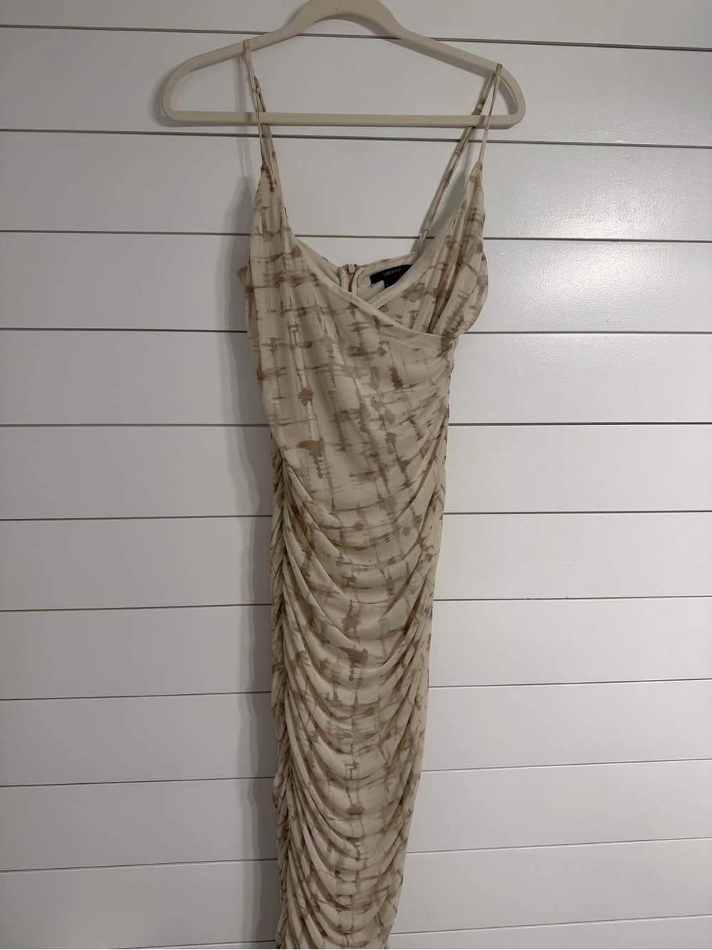 Forever 21 Beige Tie-Dye Ruched Maxi Slip Dress